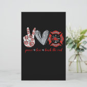 Peace Love Back Red | Funny Firefighter Lover Gift Briefpapier (Staand voorkant)