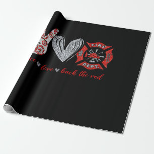 Peace Love Back Red Funny Firefighter Lover Gift Cadeaupapier