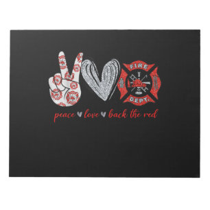 Peace Love Back Red Funny Firefighter Lover Gift Notitieblok