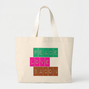 Peace Love Bacon Bright Colors Design Grote Tote Bag