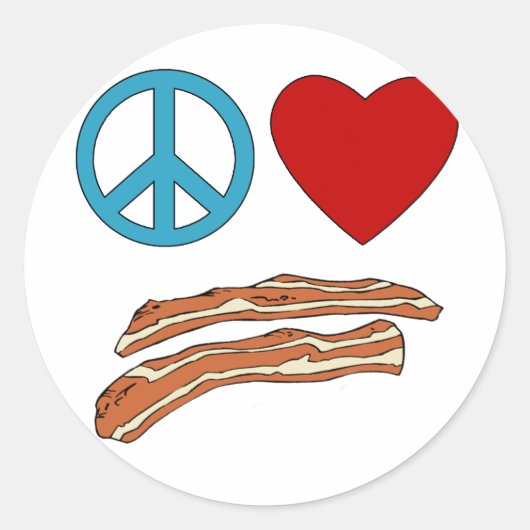 Peace Love Bacon Symbology Tshirt, Mok Ronde Sticker (Voorkant)