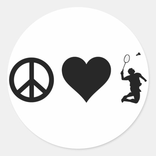 Peace Love Badminton Ronde Sticker (Voorkant)