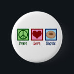 Peace Love Bagels Ronde Button 5,7 Cm<br><div class="desc">Peace Love Bagels. Een schattig cadeautje voor de bagel-winkel voor een liefhebber van gebakken en ontbijtvoedsel.</div>