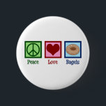 Peace Love Bagels Ronde Button 5,7 Cm<br><div class="desc">Peace Love Bagels. Een schattig cadeautje voor de bagel-winkel voor een liefhebber van gebakken en ontbijtvoedsel.</div>