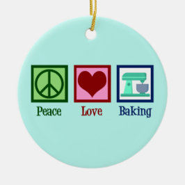 Peace Love Baking Cute Blauwgroen Bakery kerst Keramisch Ornament