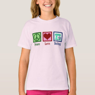 Peace Love Baking Kute Bakery Blauwgroen Stand Mix T-shirt