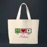 Peace Love Ballet Custom Dancer Grote Tote Bag<br><div class="desc">Deze schattige en elegante ballerina-draak in een tutu maakt een geweldige persoonlijke canvas tas voor het meisje in je leven dat van ballet houdt.</div>