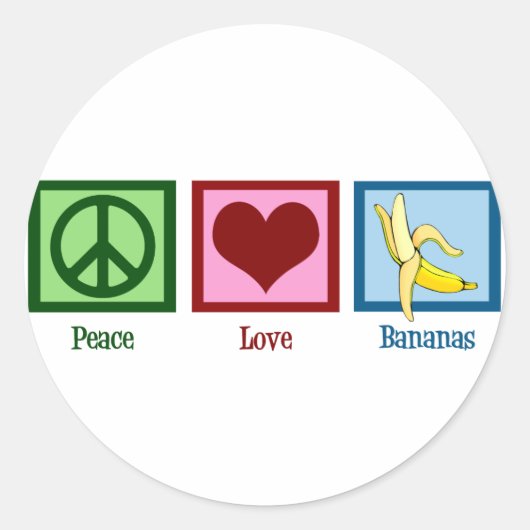 Peace Love Bananas Ronde Sticker (Voorkant)