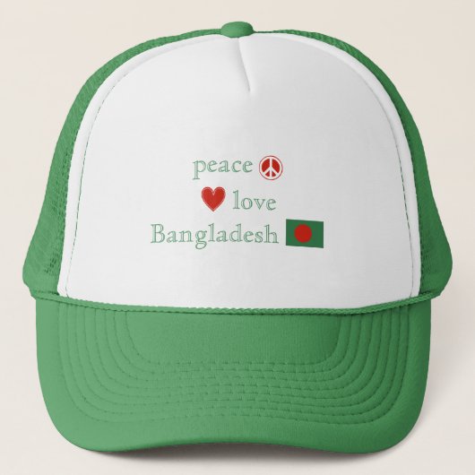 Peace Love Bangladesh Heart Bangladesh Flag Trucker Pet (Voorkant)