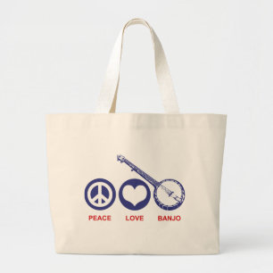 Peace Love Banjo Grote Tote Bag