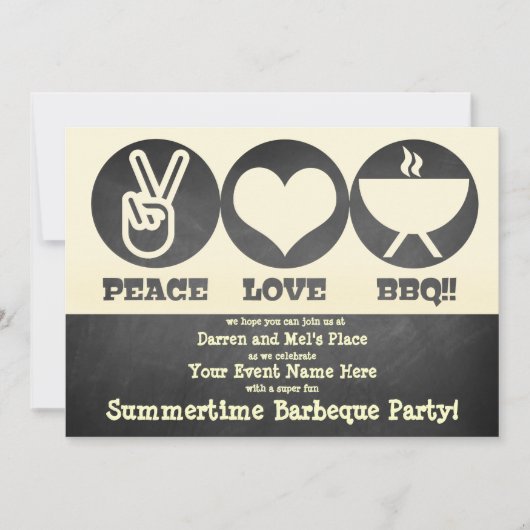 Peace Love Barbeque Invitation Kaart (Voorkant)