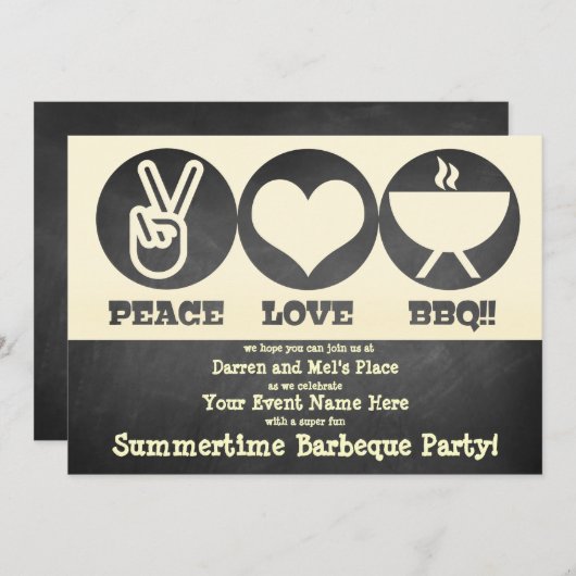 Peace Love Barbeque Invitation Kaart (Voorkant / Achterkant)