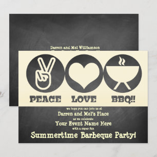 Peace Love Barbeque Invitation Kaart