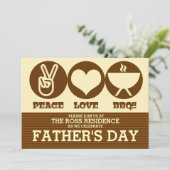 Peace Love Barbeque Vaderdag Party Invitation Kaart (Staand voorkant)