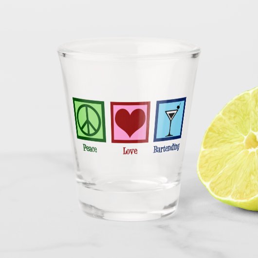 Peace Love Bartending Shot Glas (Voorkant)