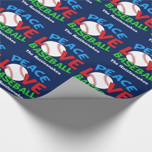 Peace Love Baseball Custom Team Kerstmis Cadeaupapier (Hoek)