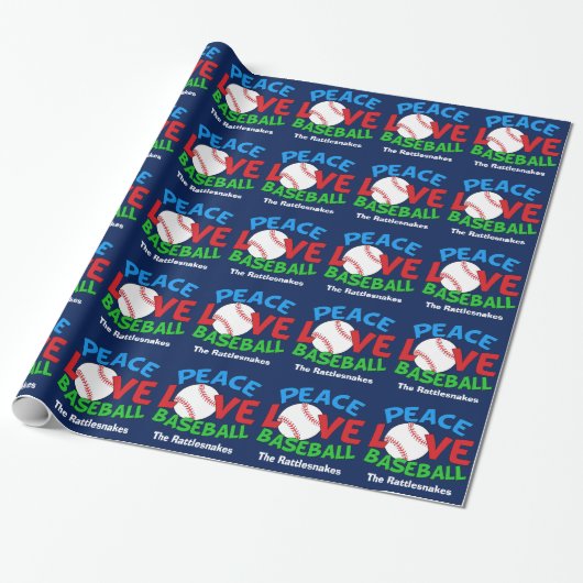 Peace Love Baseball Custom Team Kerstmis Cadeaupapier (Uitgerold)