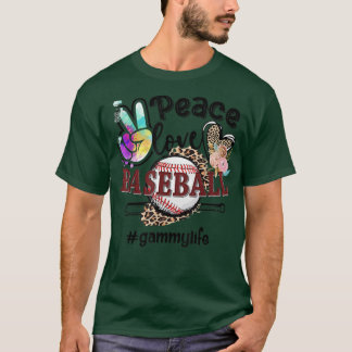 Peace Love Baseball Gammy Life Ma Grandma Leopard T-shirt