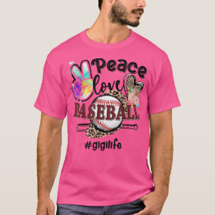 Peace Love Baseball Gigi Life Mom Grandma Leopard  T-shirt