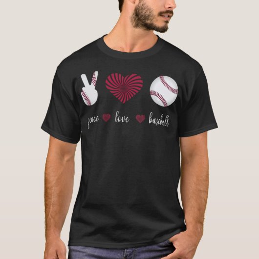 Peace Love Baseball honkbal honkbal T-shirt (Voorkant)