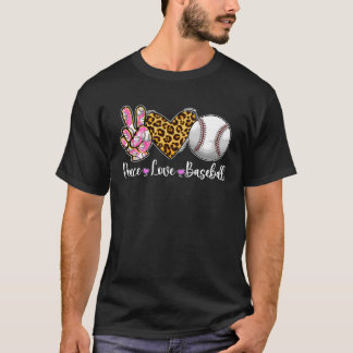 Peace Love Baseball Leopard Baseball Speler T-shirt