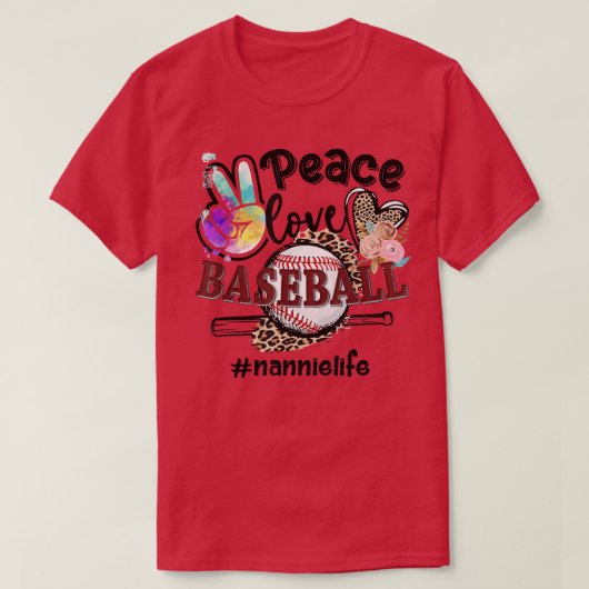 Peace Love Baseball Nannie Life Ma Grandma Leopar T-shirt (Design voorkant)