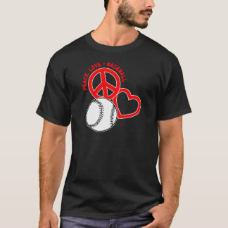 Peace-Love-Baseball, op zwart rood T-shirt