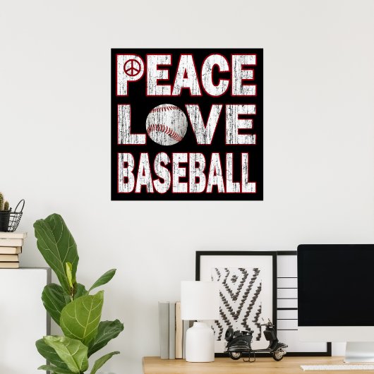 PEACE LOVE BASEBALL POSTER (Thuiskantoor)