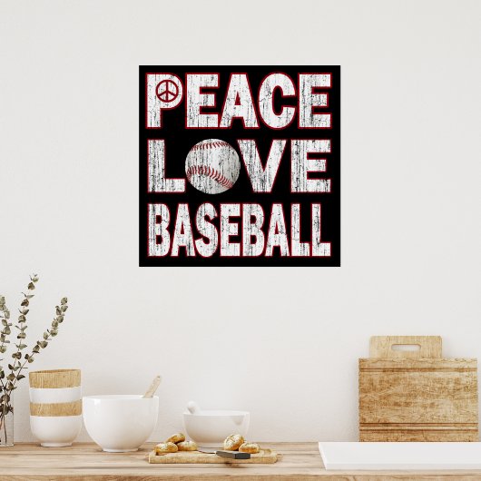 PEACE LOVE BASEBALL POSTER (Keuken)