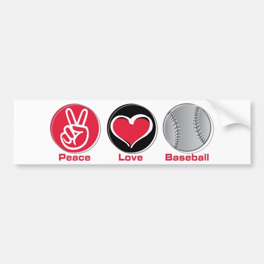 Peace Love Baseball Red Bumpersticker (Voorkant)
