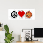 Peace Love Basketball Emblem Poster (Thuiskantoor)