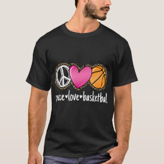 Peace Love Basketball Leopard Print Girls Women Ba T-shirt