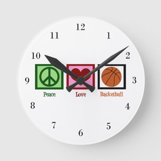 Peace Love Basketball Ronde Klok (Voorkant)