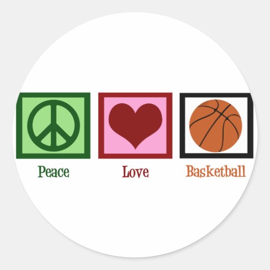 Peace Love Basketball Ronde Sticker (Voorkant)