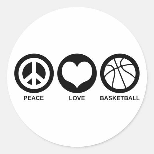 Peace Love Basketball Ronde Sticker (Voorkant)