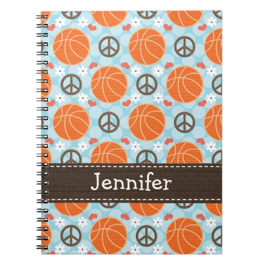Peace Love Basketball Spiral notebook Journal Notitieboek (Voorkant)