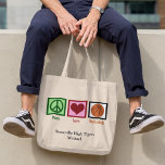 Peace Love Basketball Team Persoonlijke speler Tote Bag<br><div class="desc">Ik hou van basketbal spelen en kijken. Het is zo'n leuke sport. Een schattig monogrammed basketbalcadeau voor een speler in een team.</div>
