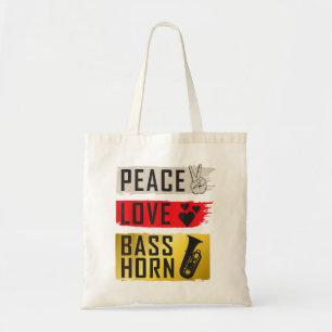 Peace Love Bass Horn Marching Band French Horn Tote Bag