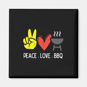 Peace Love BBQ Retro Byrbecue Vlees Grillen Mannen Magneet