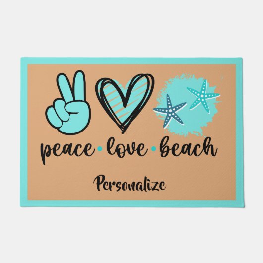 Peace Love Beach Quote Peace Sign Heart Seashells Deurmat (Voorkant)