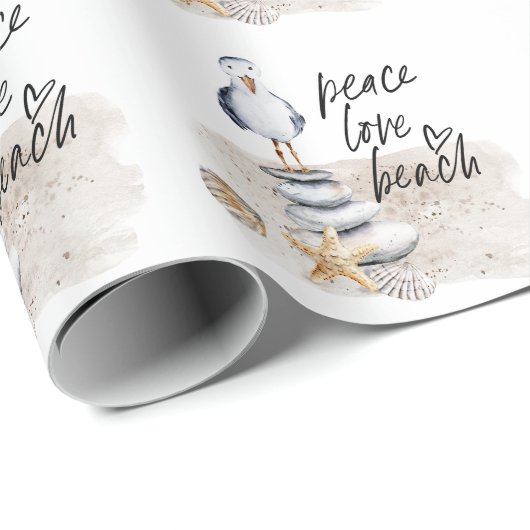 Peace Love Beach Seagull Coastal Cadeaupapier (Rol Hoek)