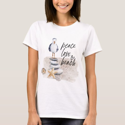 Peace Love Beach Seagull Coastal T-shirt (Voorkant)