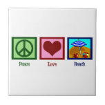 Peace Love Beach Tegeltje<br><div class="desc">Een vredesteken,  hart en een schattig strand.</div>