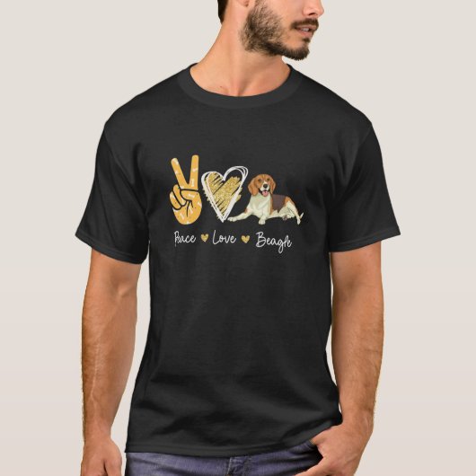 Peace Love Beagle Hondenliefhebbers T-shirt (Voorkant)