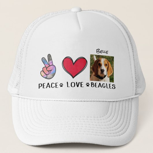 Peace Love Beagle Hondenliefhebbers Trucker Hat Trucker Pet (Voorkant)