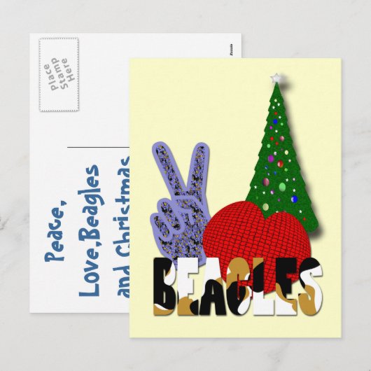 Peace Love Beagles Feestdagenkaart (Voorkant / Achterkant)