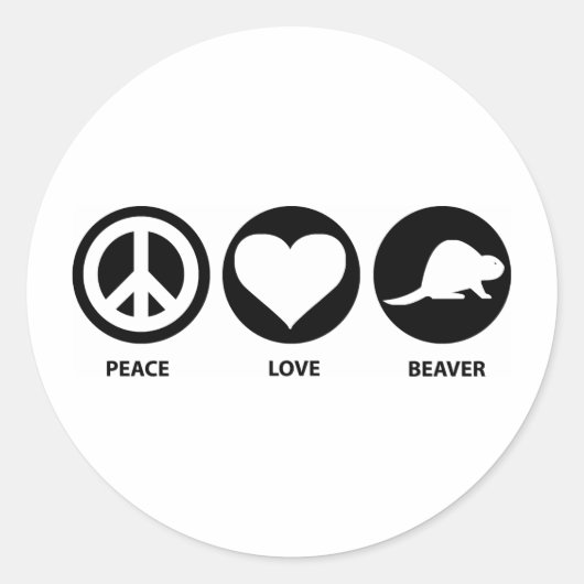 Peace Love Beaver Ronde Sticker (Voorkant)