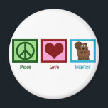 Peace Love Beavers Magneet<br><div class="desc">Een vredesteken, hart en een schattige bever op een cadeau voor vredesliefhebbers.</div>