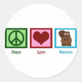 Peace Love Beavers Ronde Sticker (Voorkant)