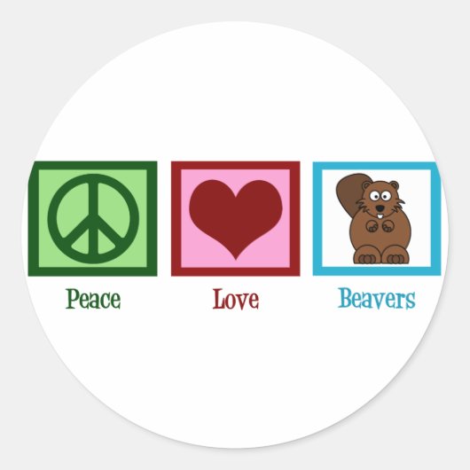 Peace Love Beavers Ronde Sticker (Voorkant)